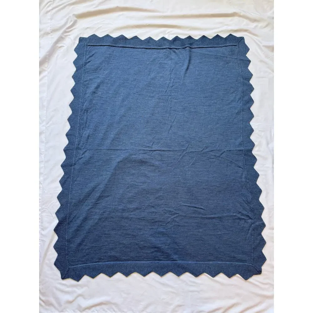 EUC Oso & Me Graham Blanket Blue Merino Wool Baby Toddler Receiving 45 x 35